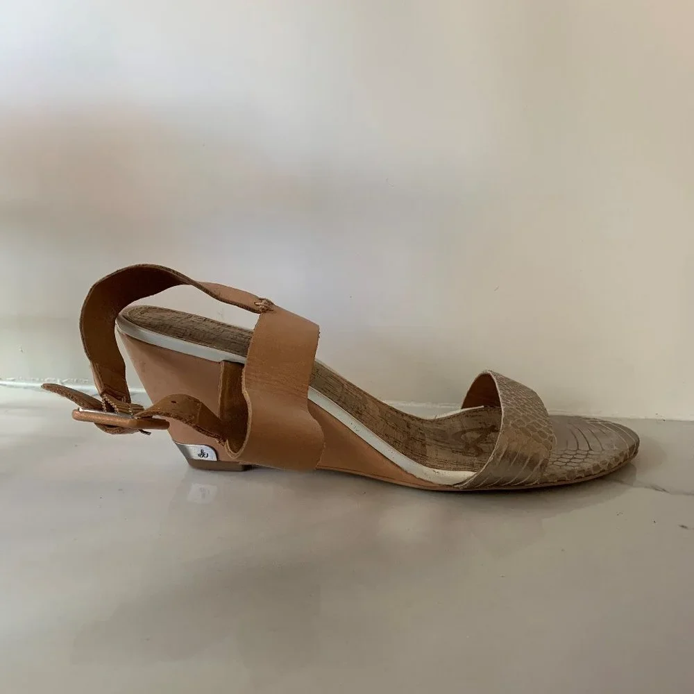 Sam Edelman Tan and Metallic Taupe Wedge Sandals - Picture 10 of 10